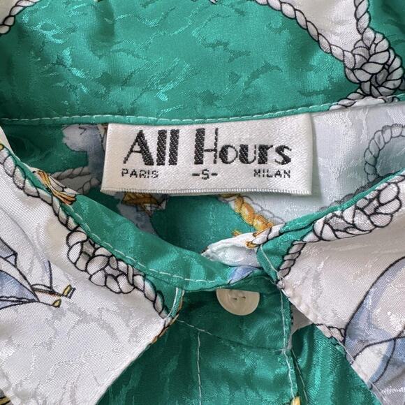 Vintage ‘80s All Hours Sailboat & Anchor Print Short Sleeve Collared Blouse - Picture 7 of 10